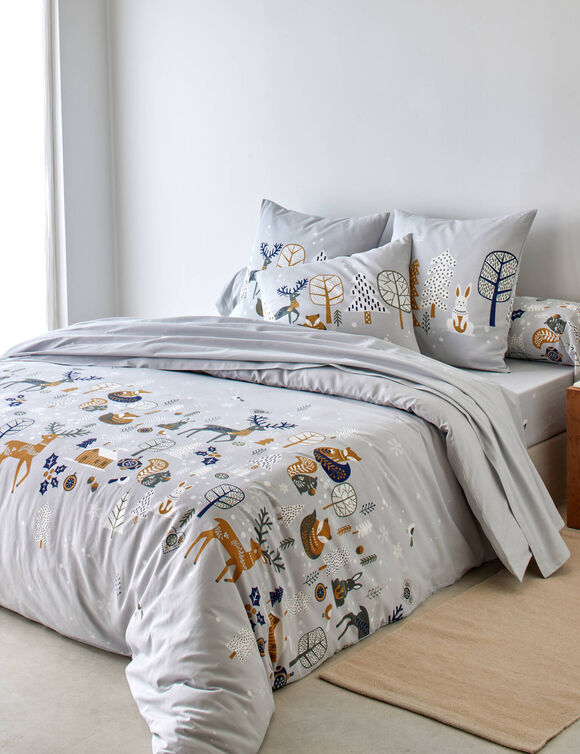 Linge de lit Forêt, en coton imprimé  (gris) Linge de lit Forêt, en coton imprimé  (gris)